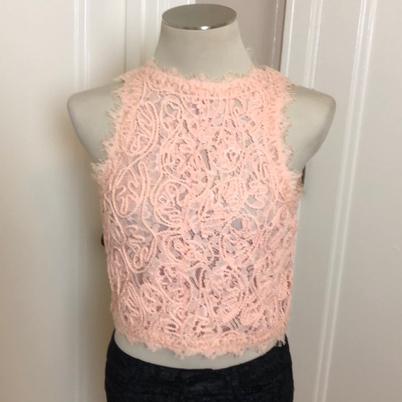 Sans Souci Tops - Pink lace crop top